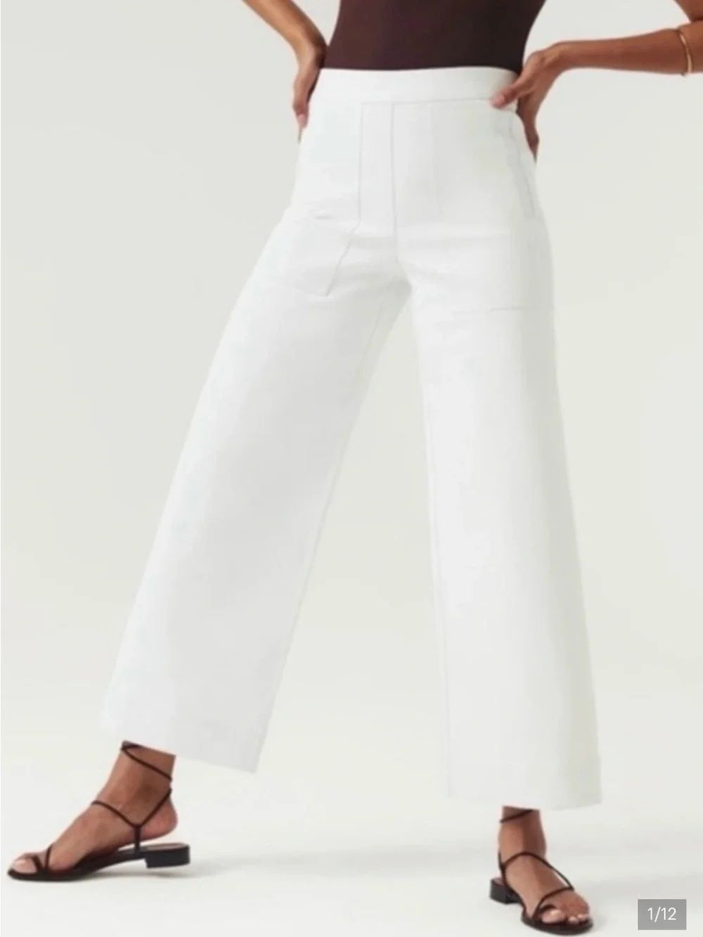 SPANX White Wide-Leg High-Rise Trousers size Small P